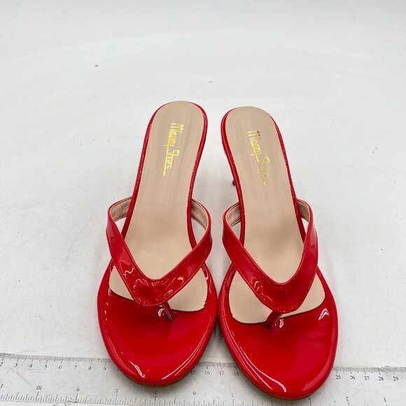 Milooey Red Womens Flip Flop Sandals Slip on High Heel Mules Round Toe Slippers - Picture 2 of 7